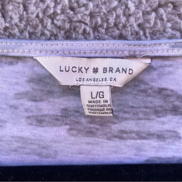 Lucky Brand Light Camo V Neck Knot Front Short Sleeve Shirt Sz L - Picture 8 of 11